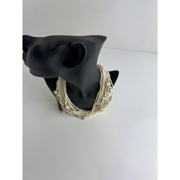Vintage Multi Strand Beaded SlNecklace Twisted, Cream & Tan Shells, J-01 - Picture 5 of 11